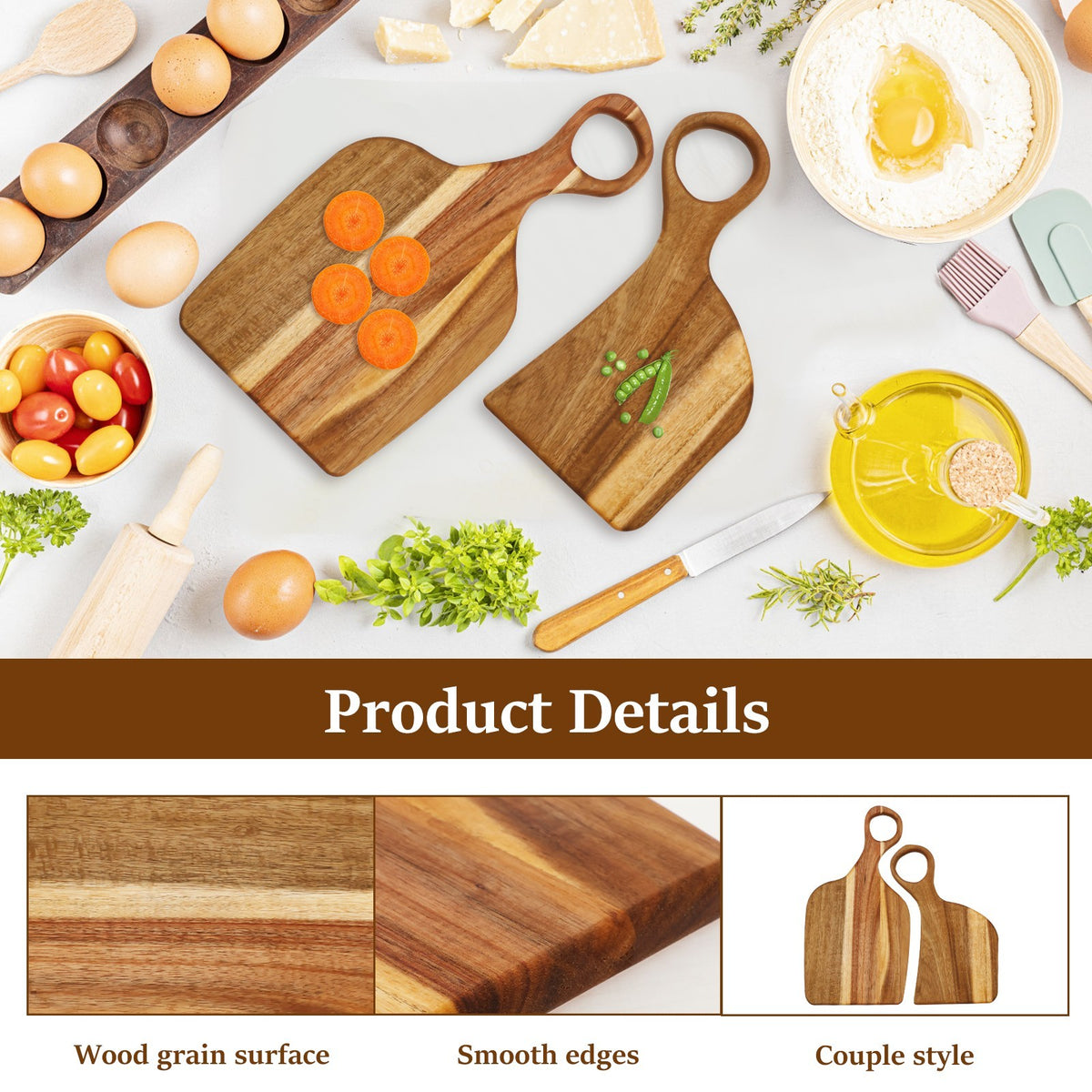 2Pcs Couple Charcuterie Board Wood Couple Cutting Board With Handle for CoMlw