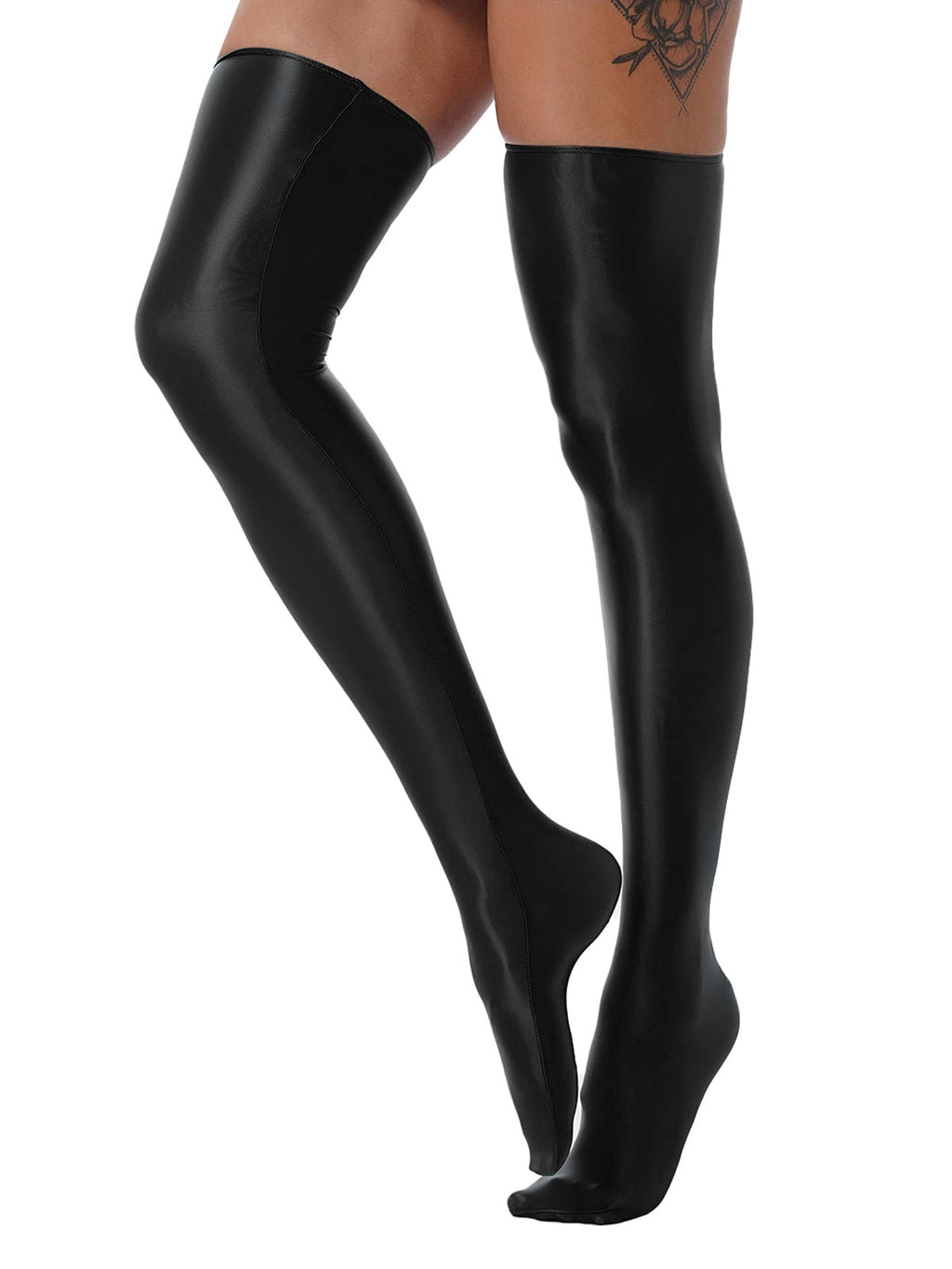 1 Pair Womens Oil Shiny Stockings Stretchy Footed Thigh High Stockings Lingerie