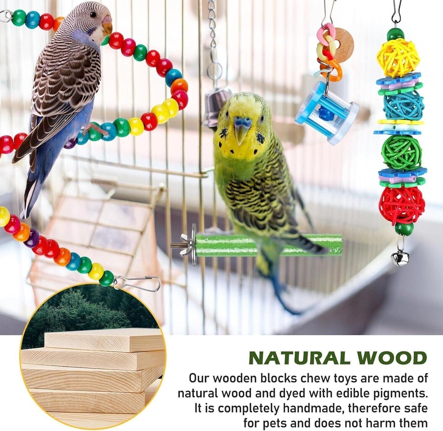 15 Pcs Parrot Toys Metal Rope Small Ladder Stand Budgie Cockatiel Cage Bird Set