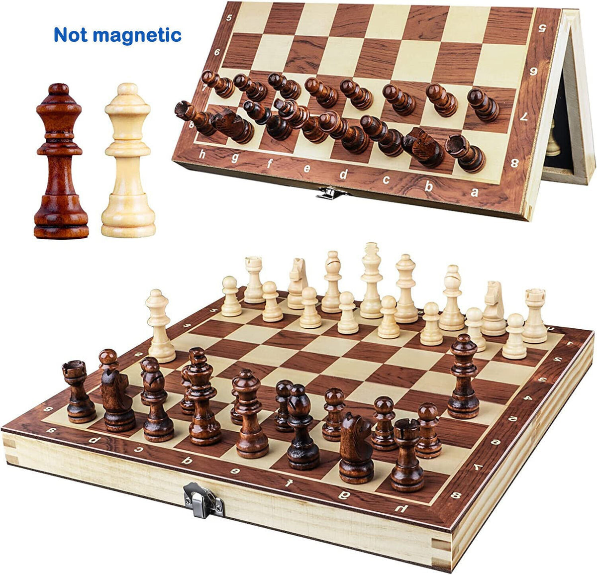 Wooden Folding Chess Board Set – Magnetic Large Chess Pieces, Family Toy Game