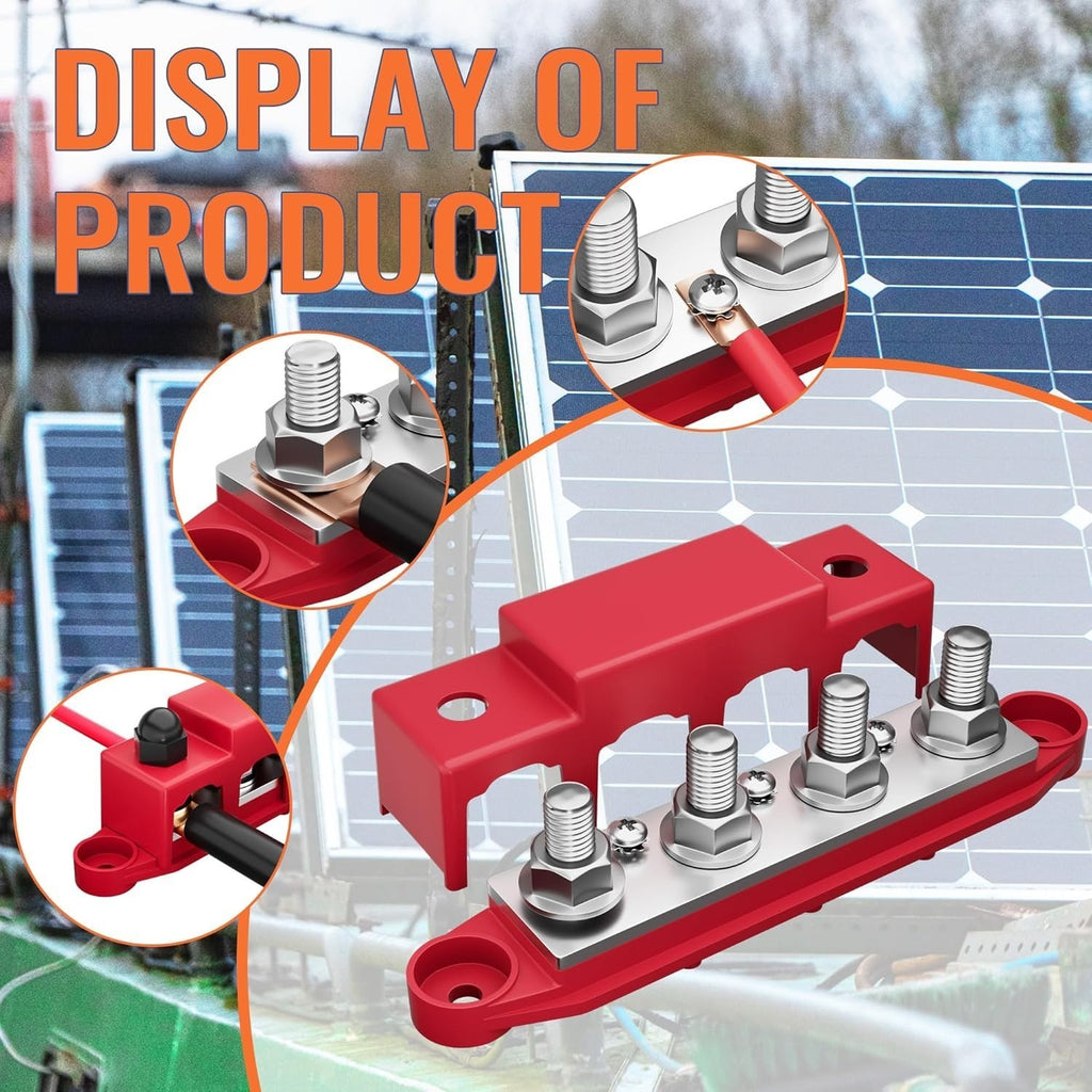 2pcs 12V 250A 4 Post Busbar Bus Bar Power Distribution M8 Red and Black Pair UK