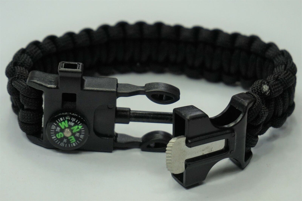 Paracord Bracelet Survival Kits Utility Firestarter Compass Whistle Rope Camping