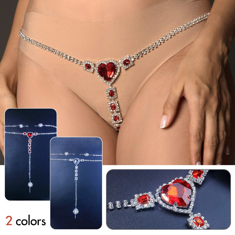 Women Chain Thong Sexy Panties Rhinestone Crystal Body Waist Jewelry Silver Red