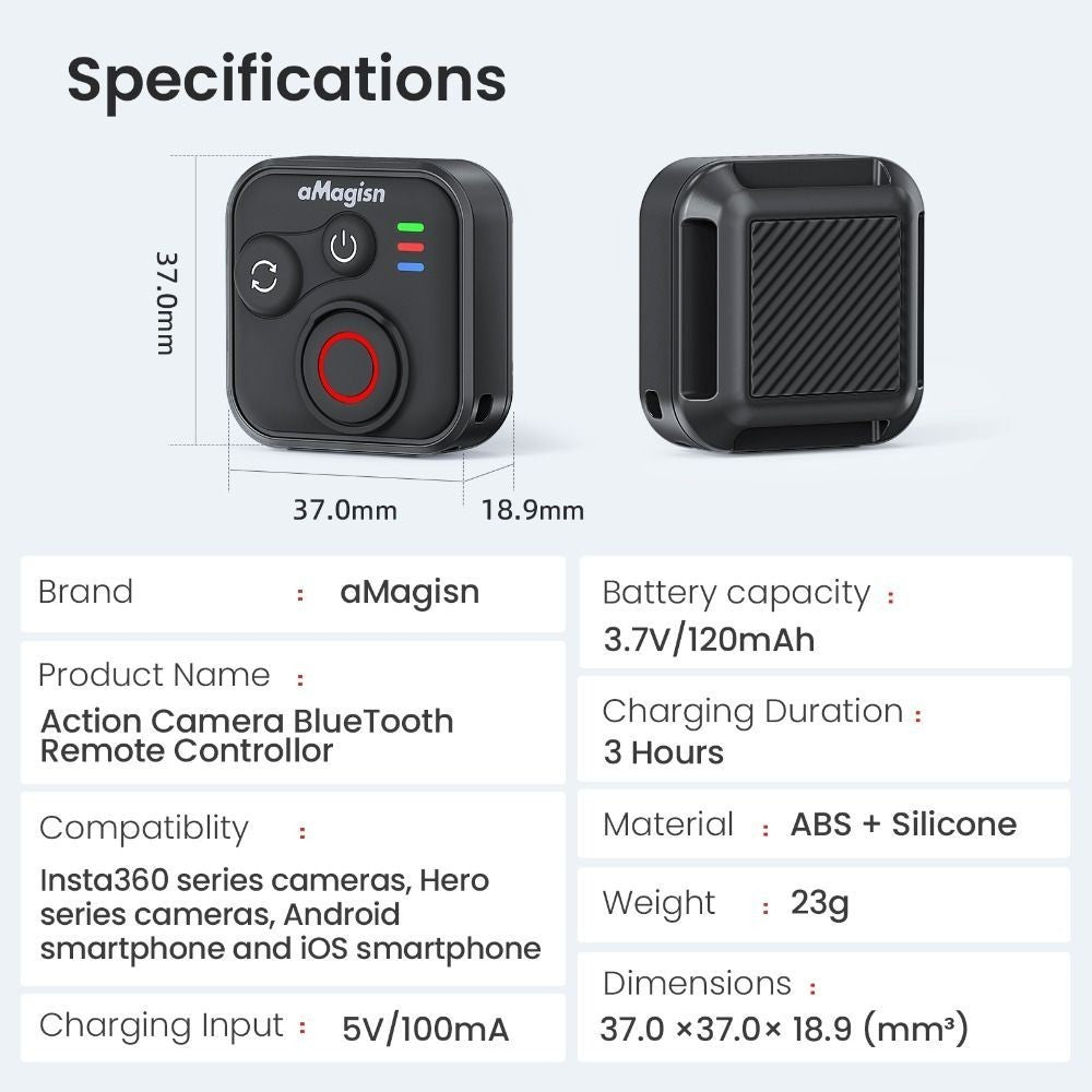 Bluetooth Remote Control for Insta360 X5/X4/AcePro 2/DJI Action 5 Pro