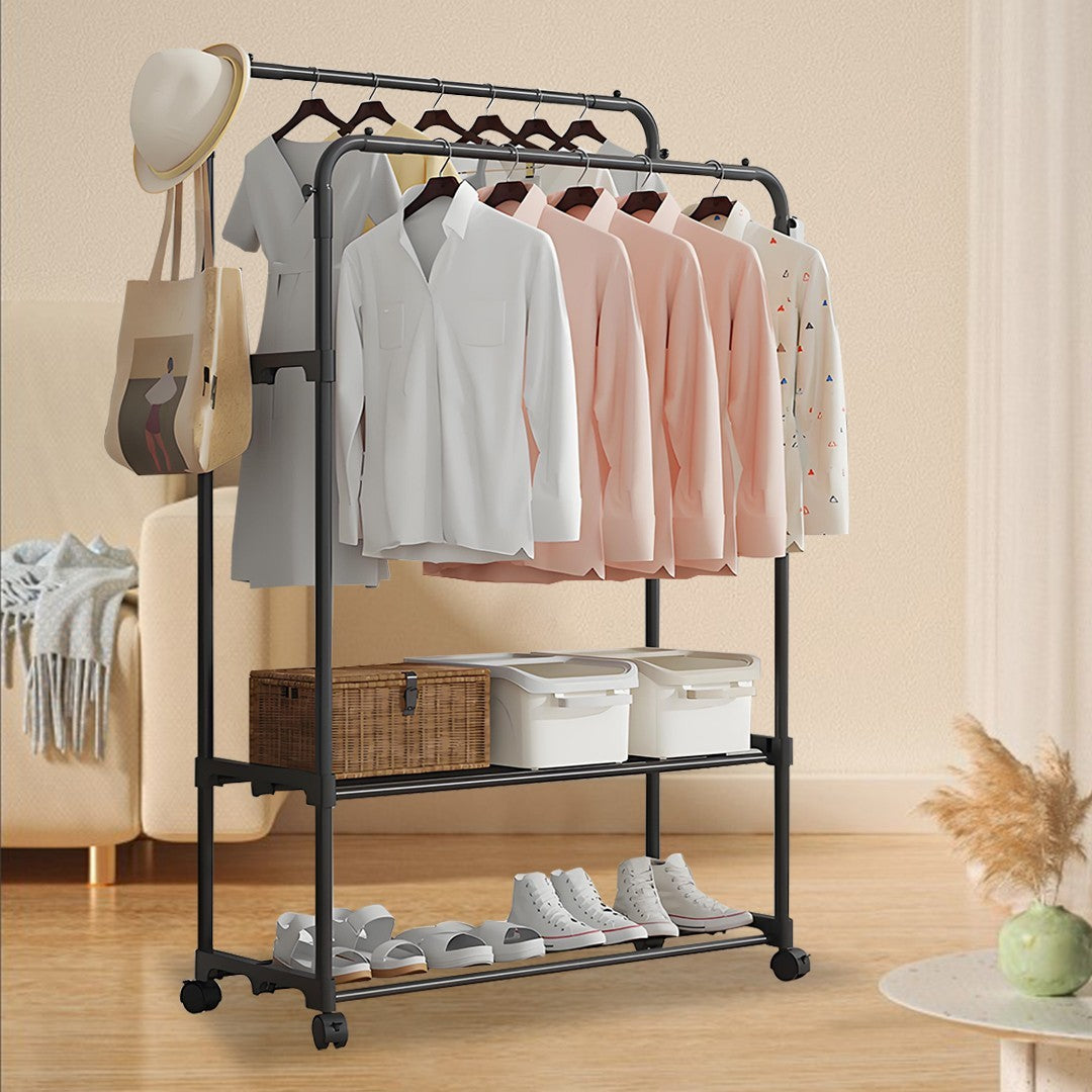 Heavy Duty Double Clothes Rail Hanging Rack Garment Display Stand Shoes Storage