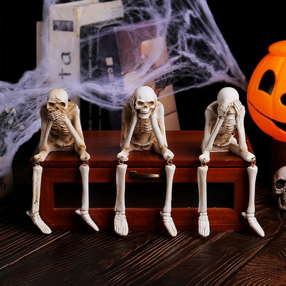 Halloween Resin Skeleton Figurine 'See No Evil, Hear No Evil, Speak No Evil'