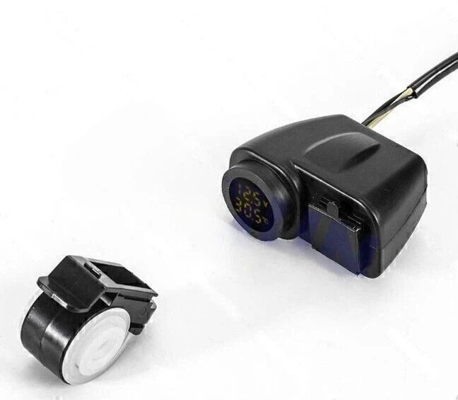 Yellow LED 12V Motorcycle USB Charger 2.1A+2.1A w/ Digital Voltmeter Thermometer