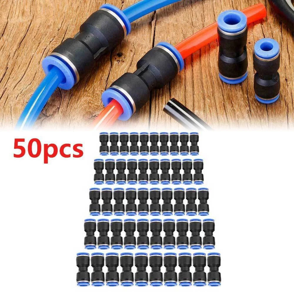 50x Straight Push Connectors Pneumatic Connect Fittings Air Line Quick Hose sets