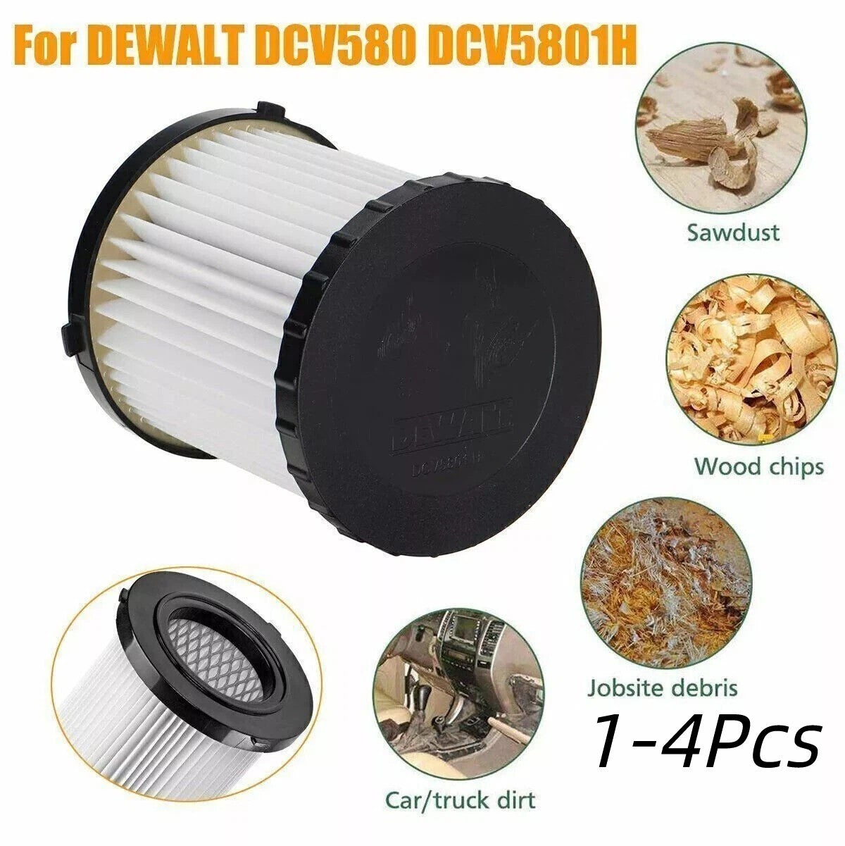 1-4Pcs HEPA Cartridge Filter Compatible with Dewalt DCV580 DCV581h DCV584l Model