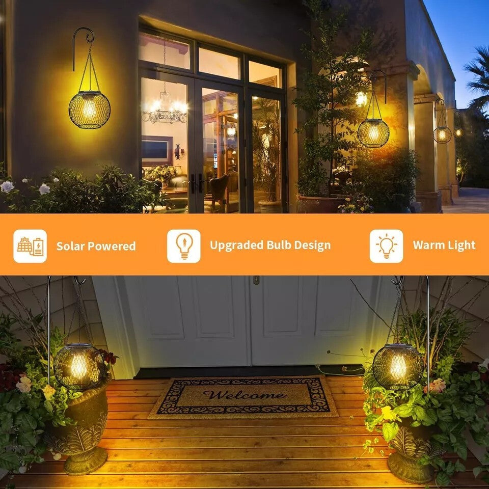 2x Solar Powered LED Hanging Lantern Lights Waterproof Outdoor Garden Lawn Lamp