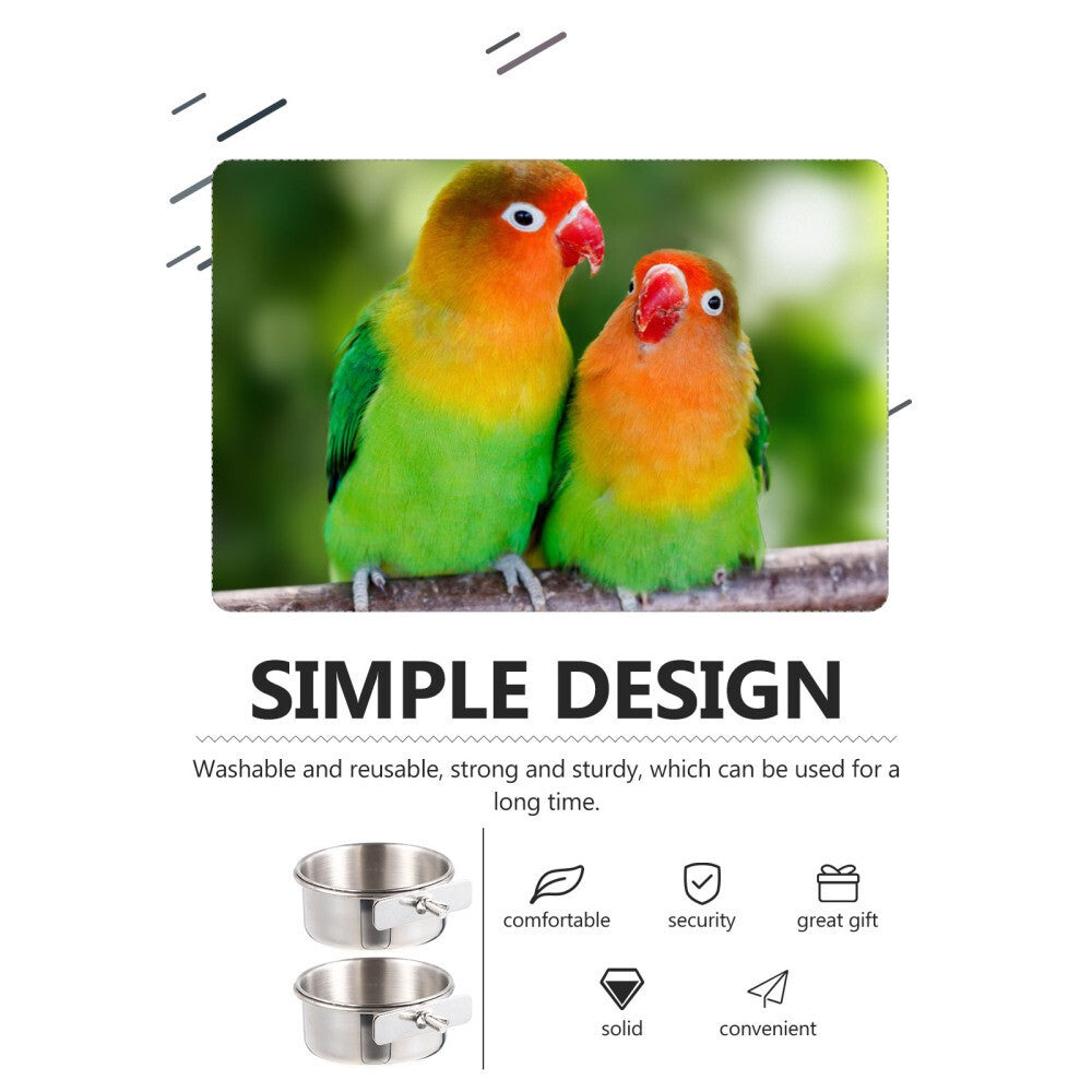 2 Sets Stainless Food Pet Bird Water Feeder Bird Bowl for Feeding Parrots