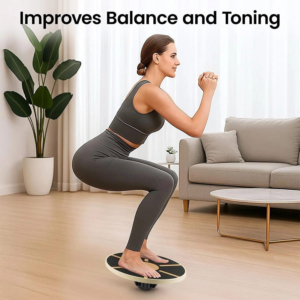 Non-Slip Wooden Wobble Board Balance Training Exercise Rehabilitation Fitness UK