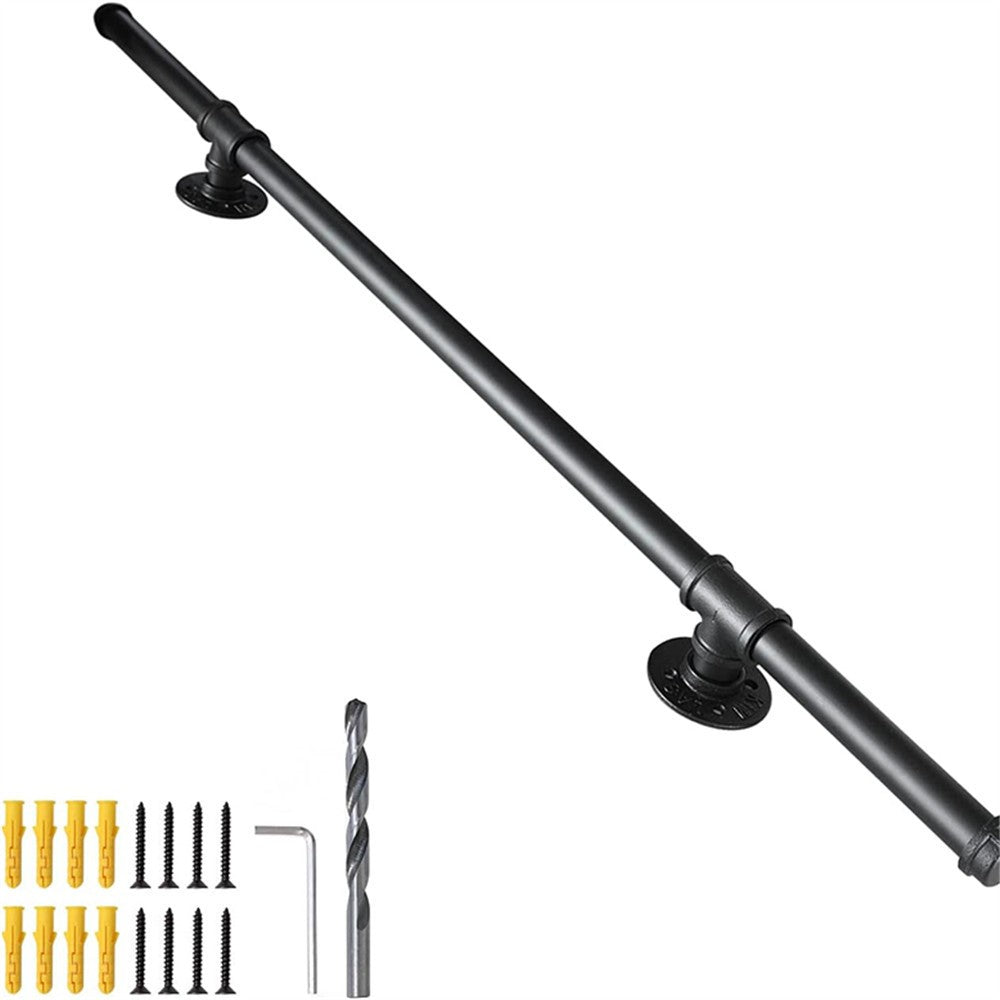 Industrial Pipe Stair Handrail Wall Mounted Grab Rail Staircase Banister Support