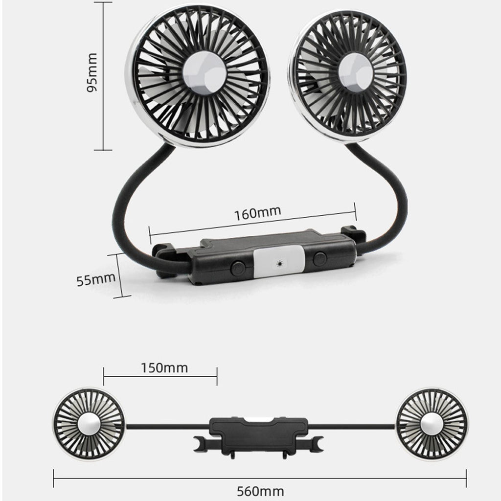 Car USB Dual Head Hose Seat Fan for Car Backseat Truck Home Office