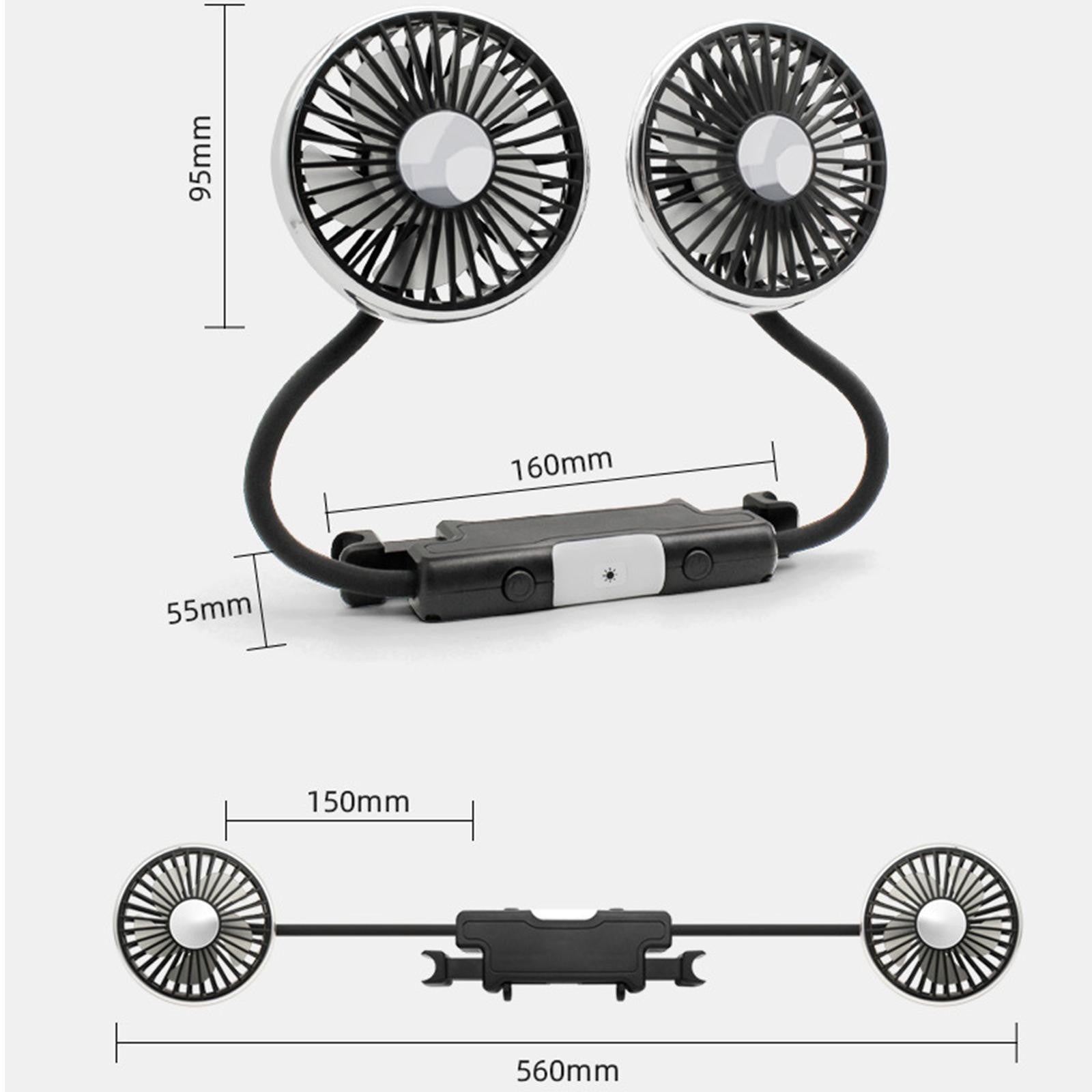 Car USB Dual Head Hose Seat Fan for Car Backseat Truck Home Office