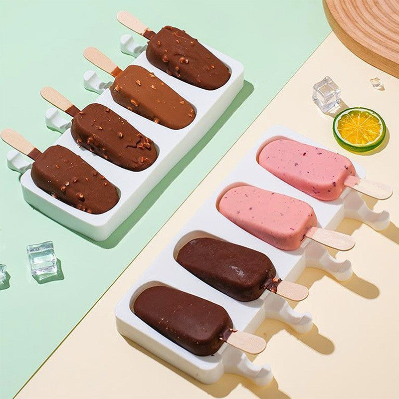 Reusable Silicone 4 Cavity Ice Cream Popsicle Mold for DIY Treats