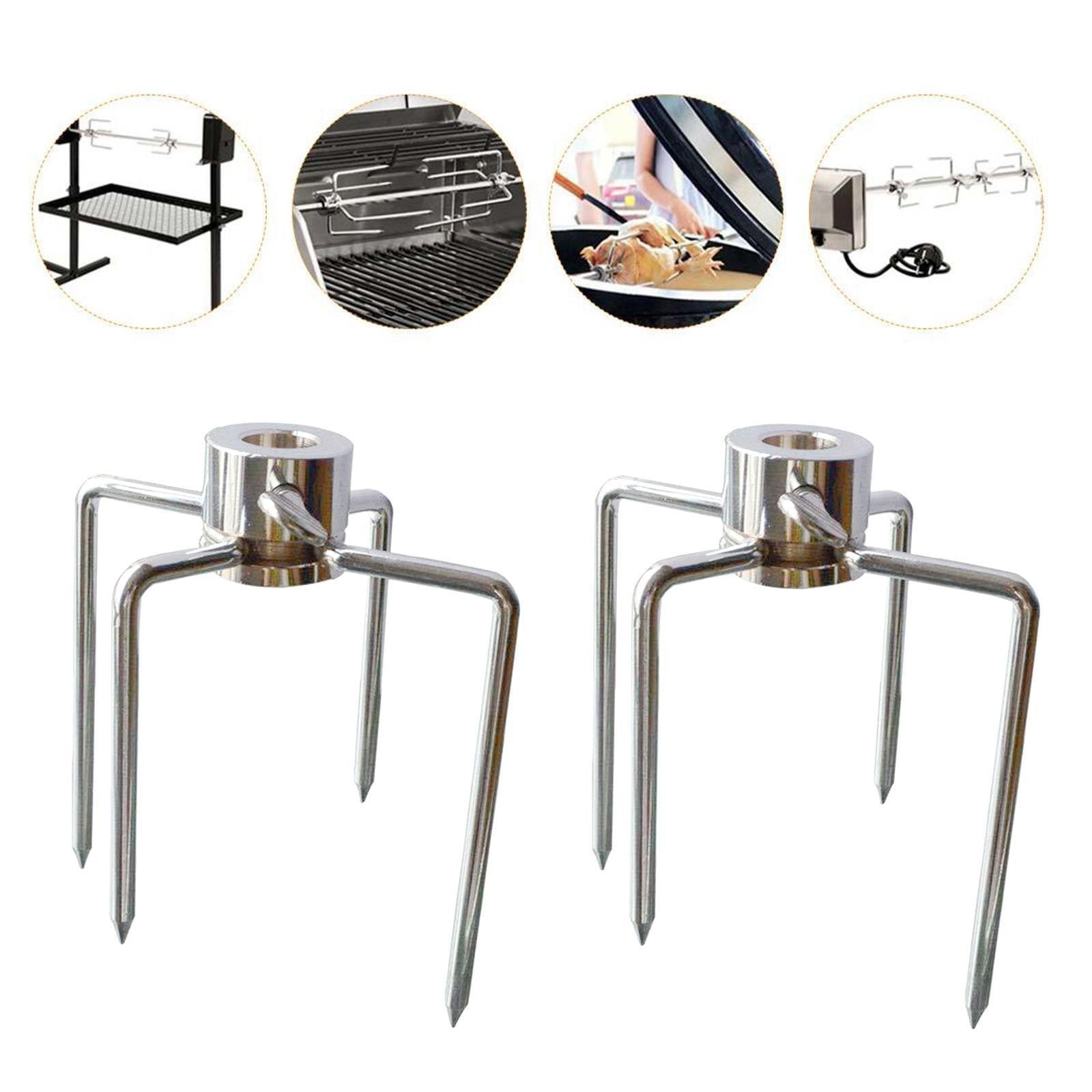 2pcs Stainless Steel Rotisserie BBQ Spit Fork Charcoal Grill Barbecue Tool