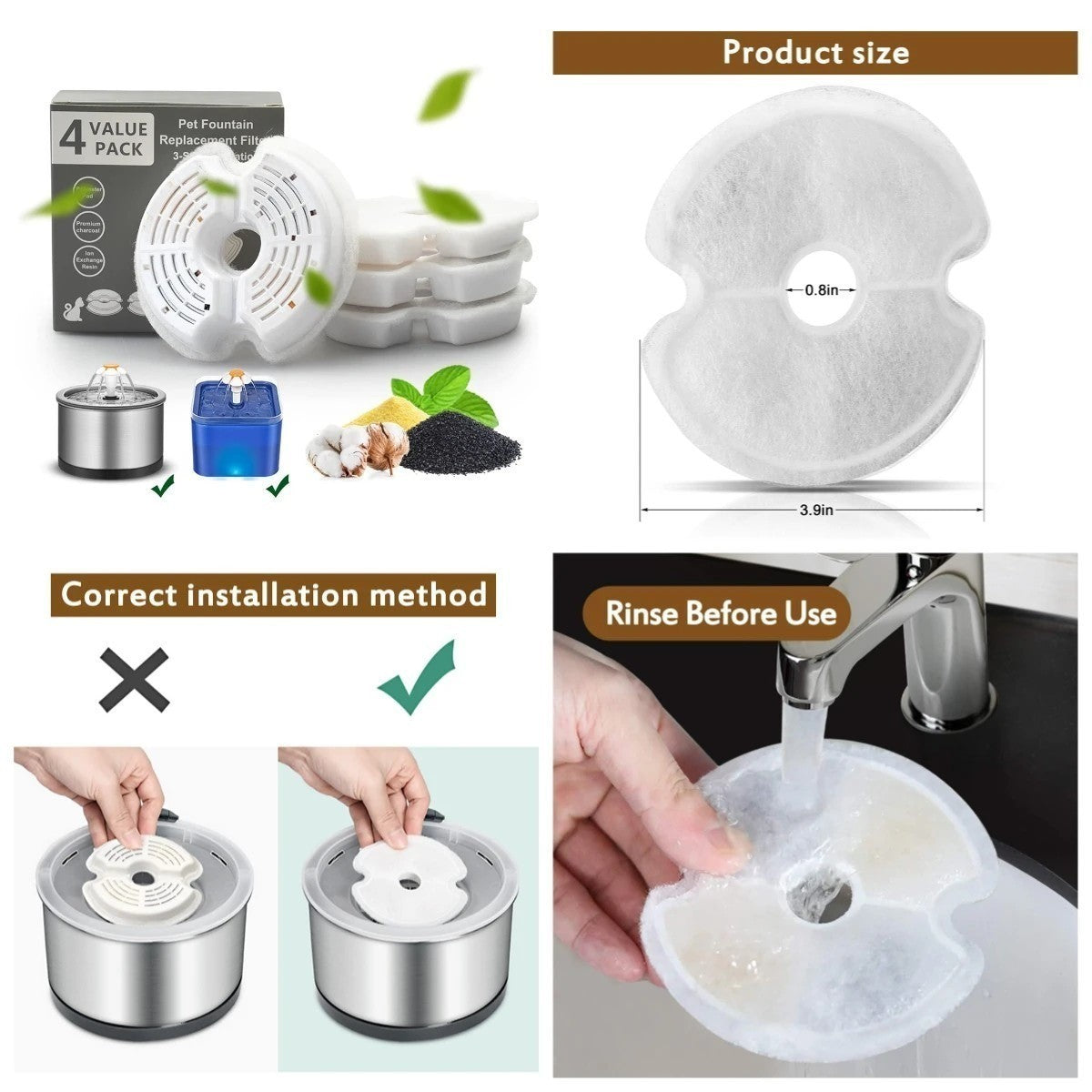 6/12Pcs Pet Cat Dog Water Fountain Replacement Filters Activated Carbon Filters
