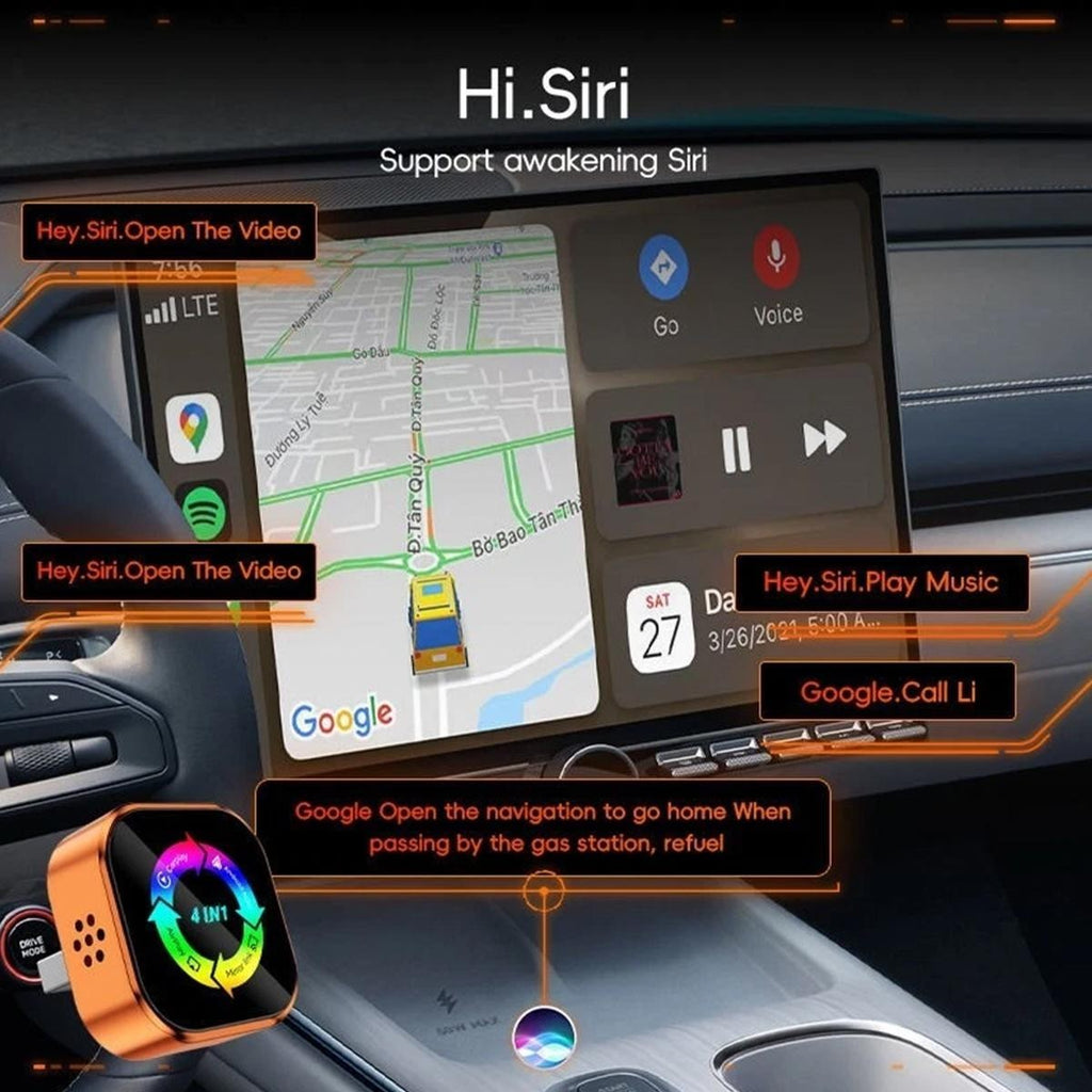 4-in-1 Wireless CarPlay Android Auto MirrorLink Adapter BT WiFi USB Plug & Play