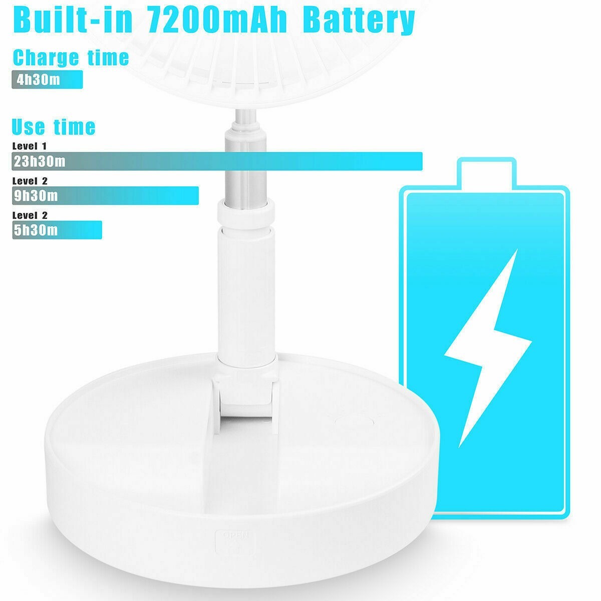 Telescopic Cordless Fan Cooling Wireless Folding Portable Rechargeable Fan UK