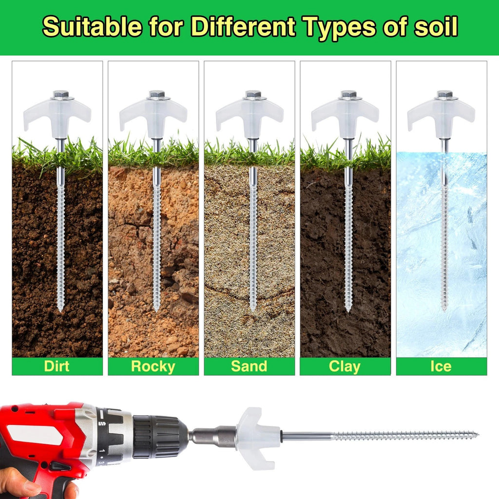 20x Pegs Screw In Drill Top Heavy Duty Ground Pegs In Case Awning Tent Pegs Set