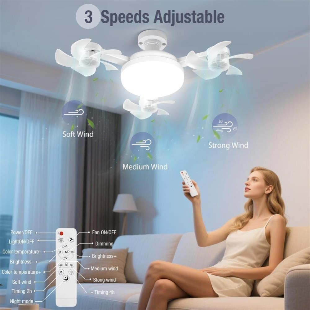 60W LED Ceiling Fan with Light Dimmable E27 Bedroom Living Room Fan Lamp Modern