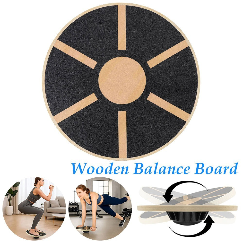 Non-Slip Wooden Wobble Board Balance Training Exercise Rehabilitation Fitness UK