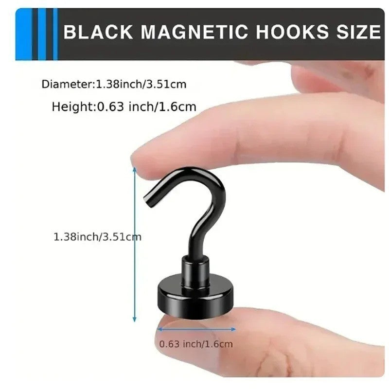 6pcs black magnet hooks, 16 pound strong magnet hooks, heavy duty epoxy coating
