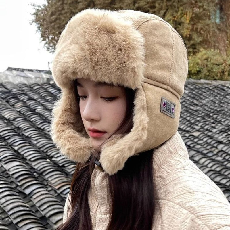 Unisex Windproof Winter Hat Trapper Style Fleece-Lined Pilot Cap with Ear Flaps