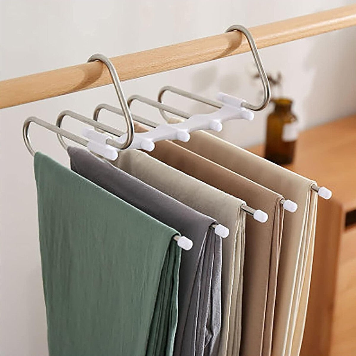 Multi Layer Pants Hanger Closet Space Saver Clothes Storage Organizer Rack UK