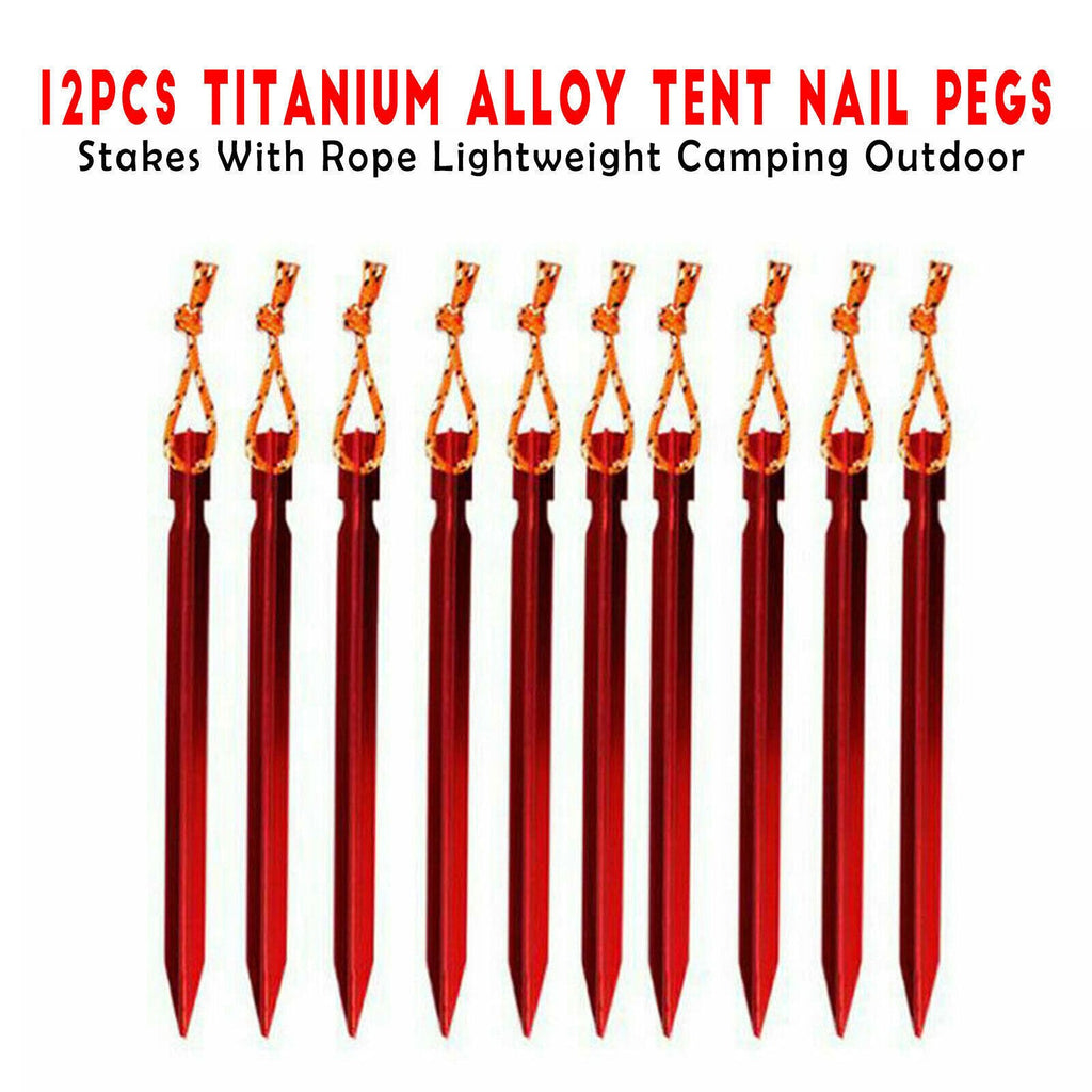 12x Titanium Alloy Tent Pegs Heavy Duty 18cm Lightweight Stakes
