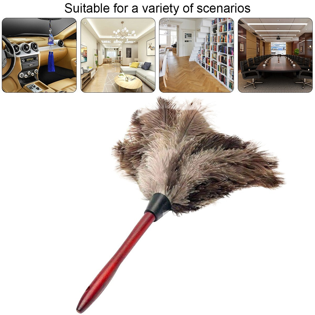 2pcs Duster Brush Anti-static Ostrich Feather Wood Handle Home Cleaning Tool