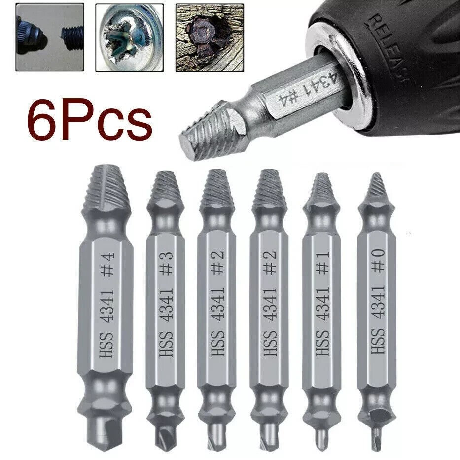 6 Pack Damaged Screw Extractor Remover for Stripped Head Screws Nuts Bolts