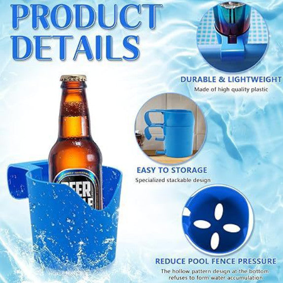 6 PCS Pool Side Hanging Cup Holder Multifunctional Storage Organizer