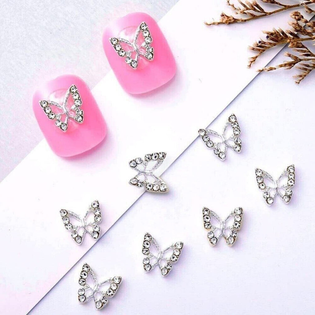 10pcs 3D Alloy Butterfly Nail Charms, Butterfly Nail Gems Nail Rhinestones Shiny