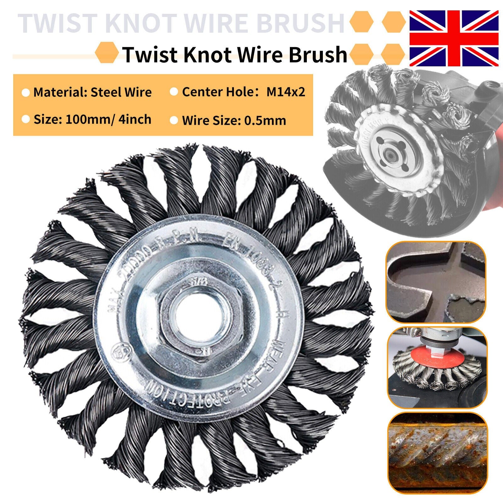 4PCS 4" TWISTED KNOT WIRE WHEELS FLAT BRUSH FOR ANGLE GRINDER REMOVE RUST UK