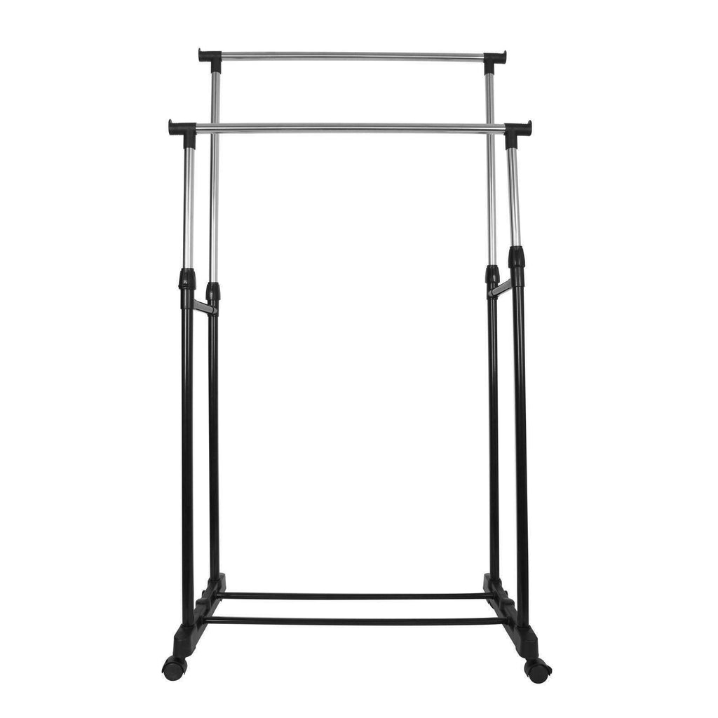 Double Clothes Rail Storage Garment Shelf Adjustable Hanging Display Stand Rack