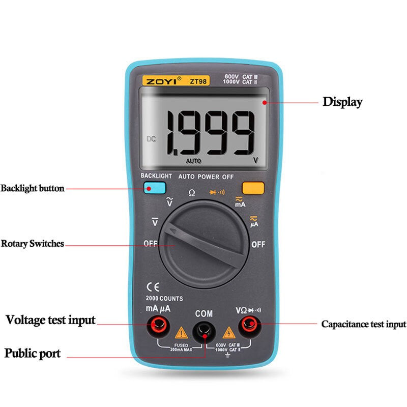 Digital Multimeter Large Screen Fluke Portable Voltmeter Ammeter Meter AC/DC NEW