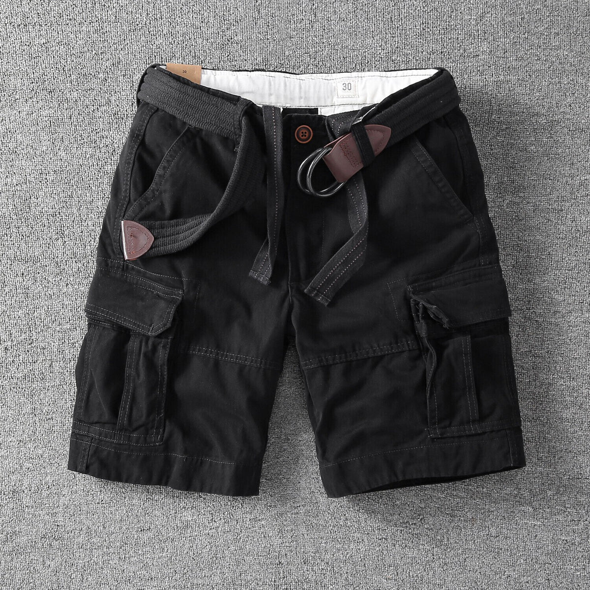 Mens Cargo Shorts 100% Cotton Combat Knee Length Summer Pants Loose Fit Short