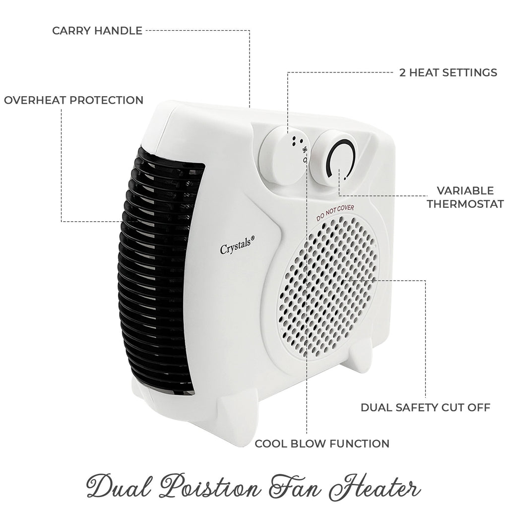 2 in 1 Fan Heater 2KW 2000W Small Portable Electric Hot Warm Air Upright Flatbed