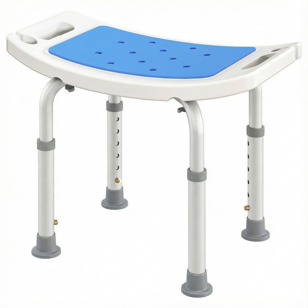 HOMCOM Adjust Aluminium Bath Stool Spa Chair Non-Slip w/ Shower Hole, Blue