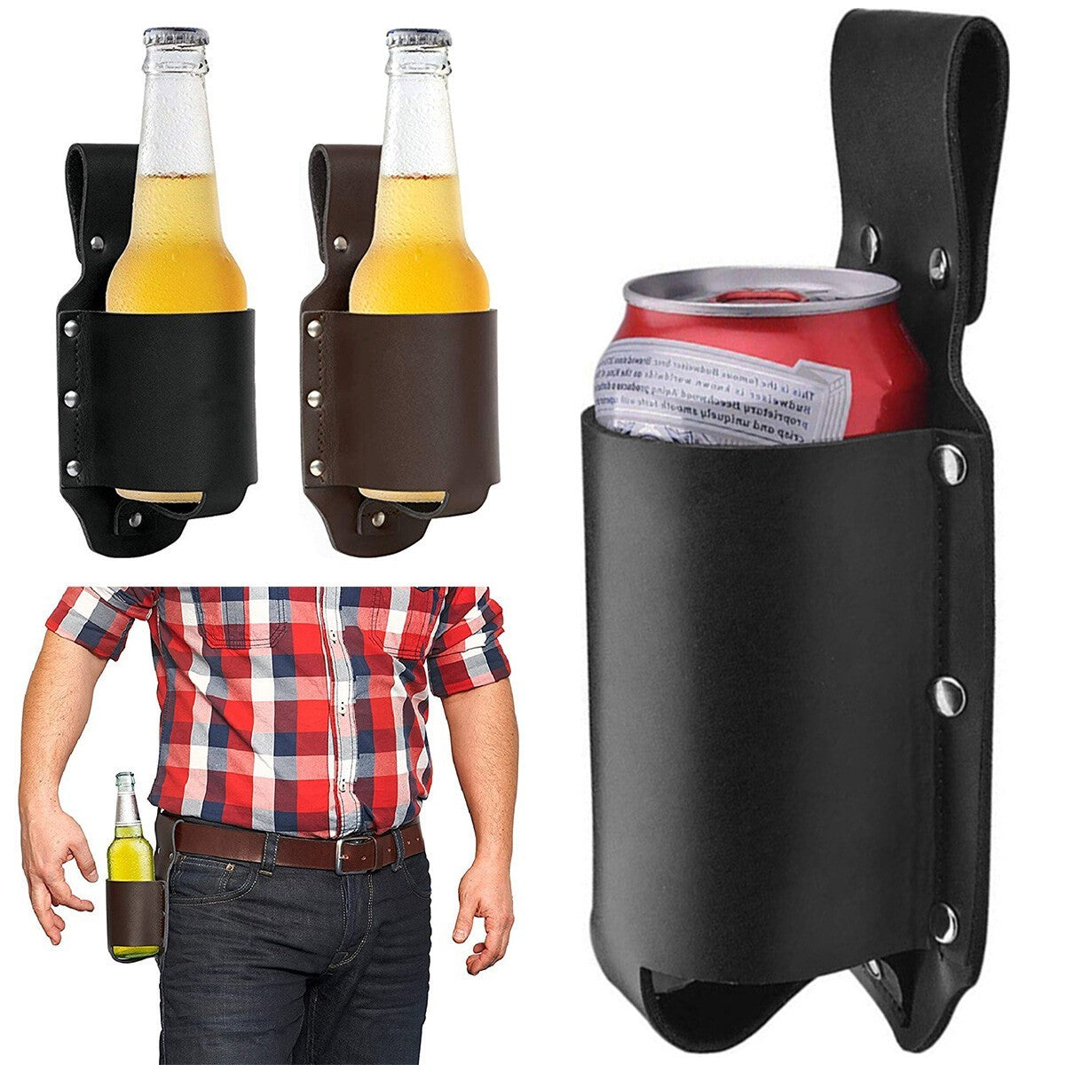 Wine Beverage Can Holder Cowboy Beer Holster Belt Leather Soda Bottle Pouch