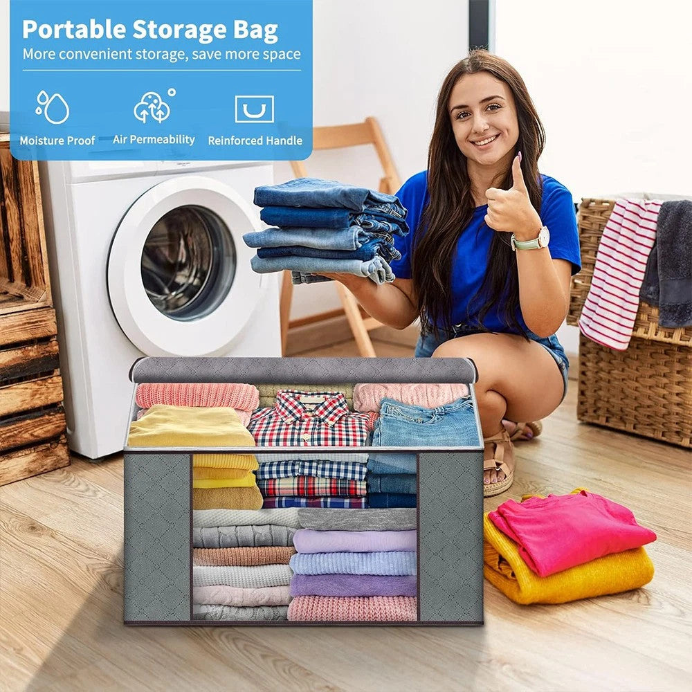 6 Pack 90L Storage Bags Zipped for Clothes, Bedding Toys Packing Moving Box
