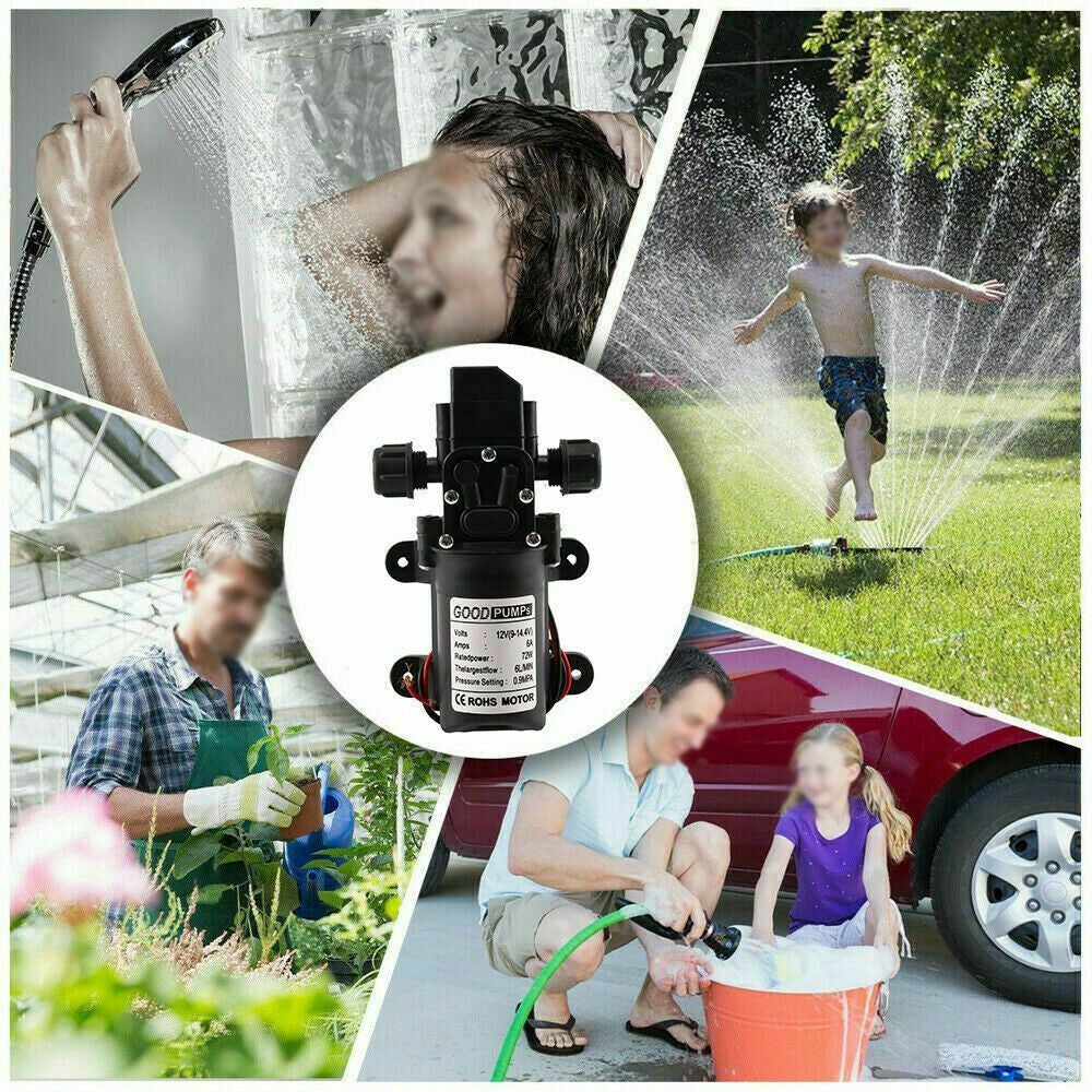 12V Water Pump High Pressure Diaphragm Self Priming 130PSI 6L/Min For Car Clean