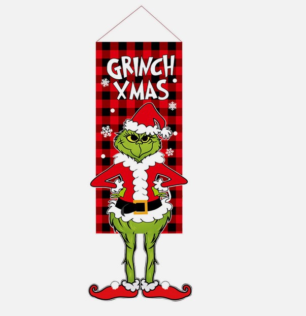 Christmas Decor Grinch Hanging Faceless Doll Door Hanging Flag Garden Flag Gift