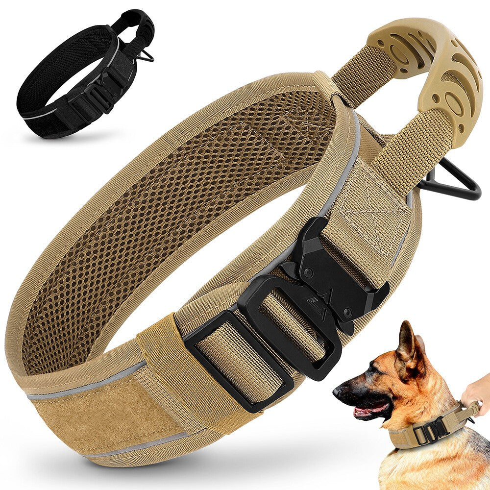 Durable Dog Collar with Handle Mesh Padded 6.5cm Wide Reflective