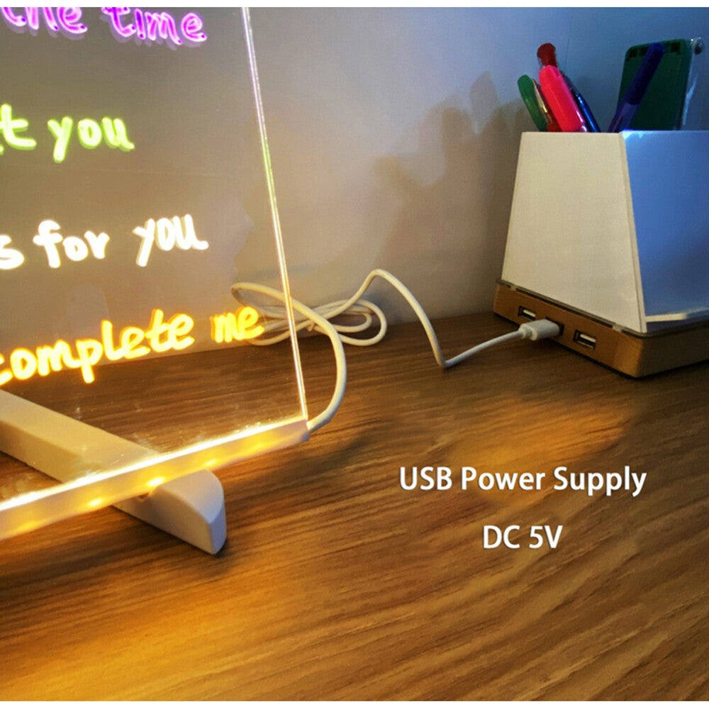 USB LED Night Light Acrylic Message Note Board Lamp Children Gifts Bedroom Decor