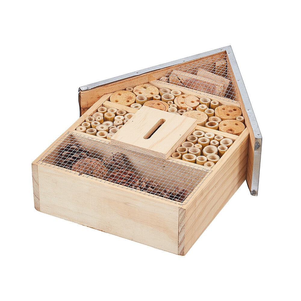 Wooden Insect Hotel Metal Roof Nesting Home Bee Keeping Bug Garden Ladybird Box