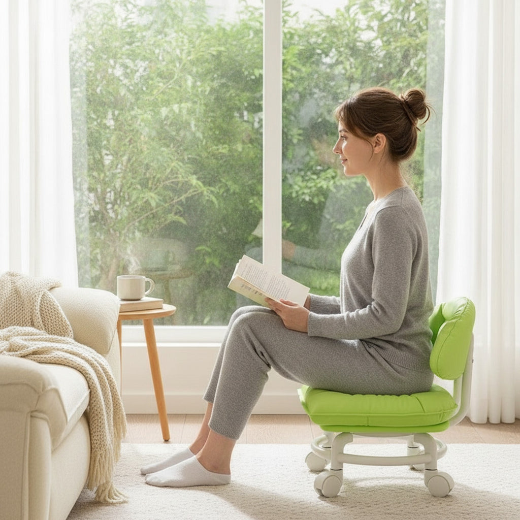 Rolling Stool with Backrest Low-Height Mobile Chair with Cushion Comfortable