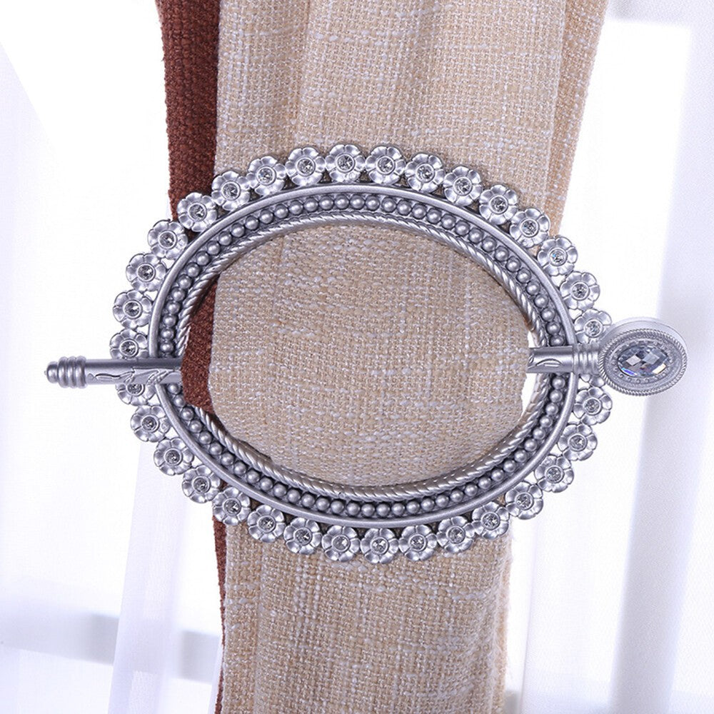 2x Curtain Tie Buckle Ring Clips Tie-Backs Buckle Holder Drapery Curtain Brooch